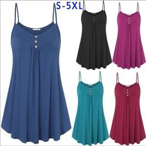 Sleeveless Shirt V-Neck Casual Button Tank Top
